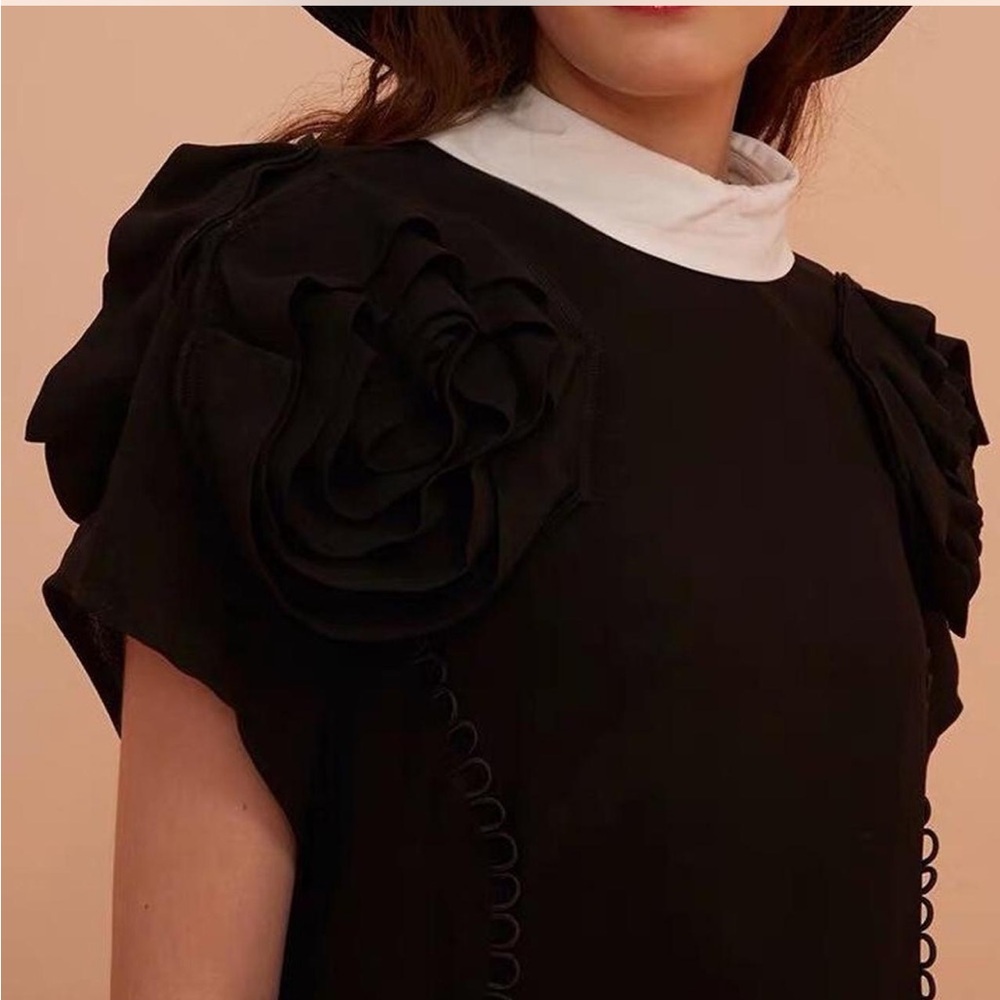 Black Dress with Floral Accents